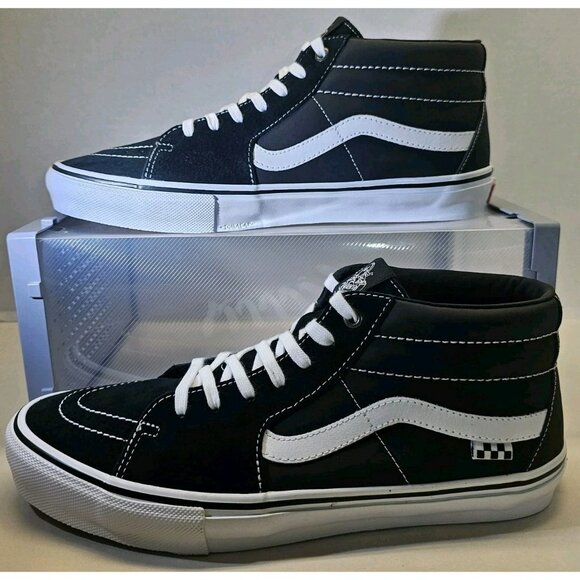 Vans Men's Skate Grosso Mid Black/White/Emo Leather Skate Shoes Size Men's 12 - Picture 1 of 16